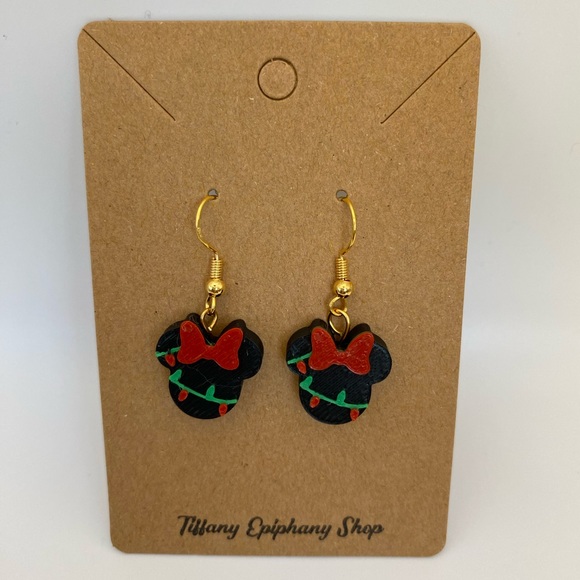 Christmas Lights Mickey and Minnie dangly earrings NWT - Picture 5 of 6